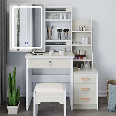 Dressers: White Wooden Make Up Vanity Set For Bedrooms image 5