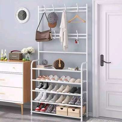 5 tier shoe rack organizer with coat hanger image 1