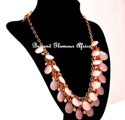 Womens Pink crystal necklace and earrings image 3