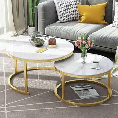 2 Piece Round Marble Top Coffee Tables image 2