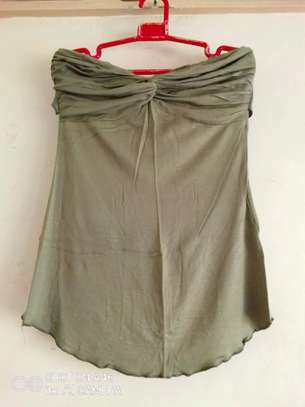 Dirty-green denim jacket + matching green ribbon tube top image 6