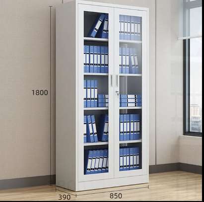 2 Door Full Glass Mettallic Office Cabinet image 1