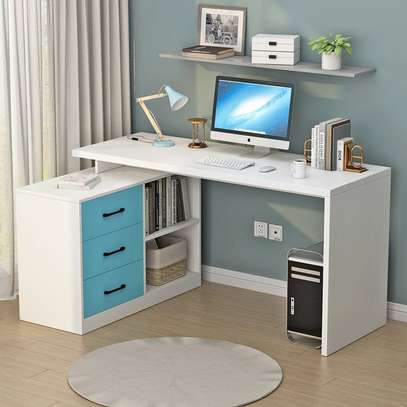 Stylish Modern Desk Light Wood White Open Shelving image 3