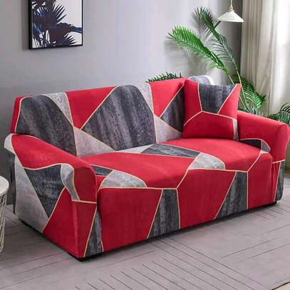 Vibrant Geometric Stretch Sofa Cover 3-Seater Red image 2