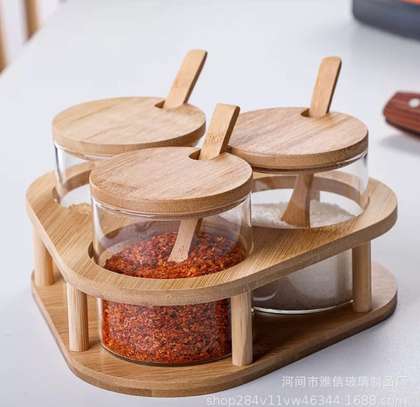 3 in 1Spice jars Material Glass jars Bamboo stand, lid image 1