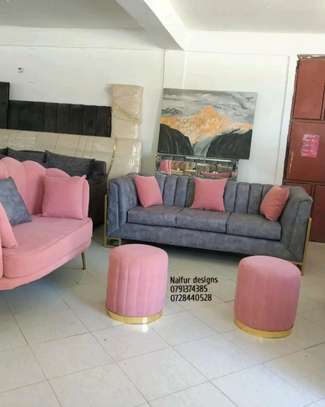 Modern five seater(3+2) pink and grey sofa set image 3