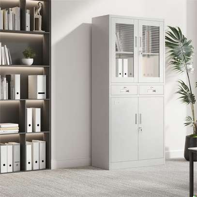 Modern Filing Cabinet with Glass Upper Doors image 2