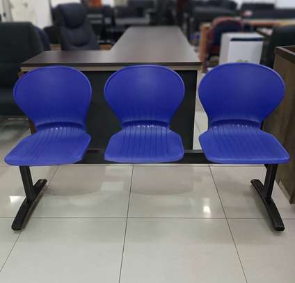 3 Seater Blue Plastic Metal Framed Waiting Bench image 2