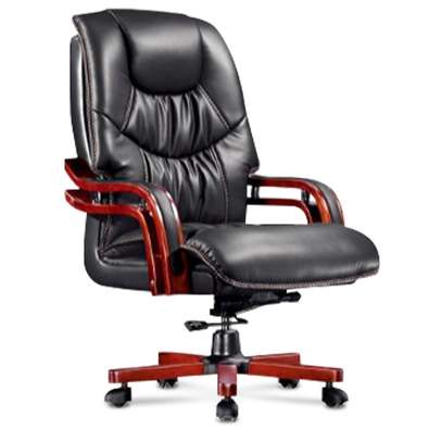 Executive Leather Adjustable Wooden Swivel Office Chair image 5