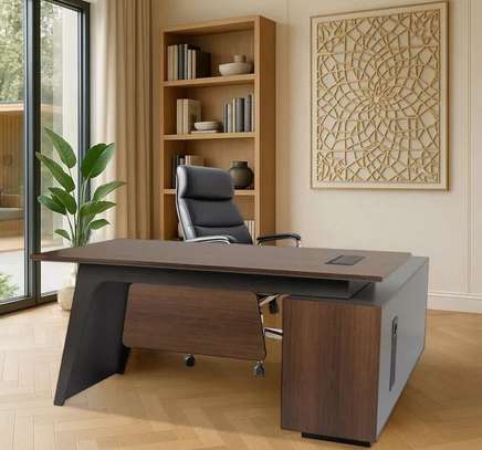 Office Desk : Solid L-Shaped Executive Wood Desk image 1