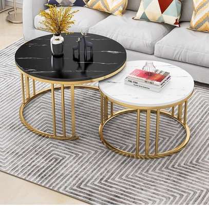 Twin Nesting Tables with Marble Tops and Gold Frame image 1