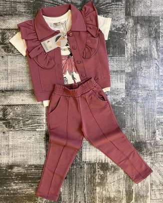 3 in 1 Quality Outfits For Girls(Trouser, top, half coat image 3