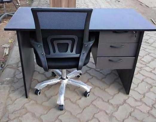Sturdy Dark Brown Office Desk with Locking Drawers image 3