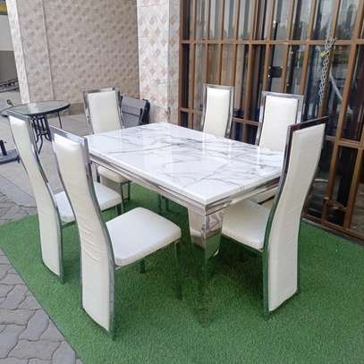 Dining Set: Six Seater White Marble Home Dining Set image 1