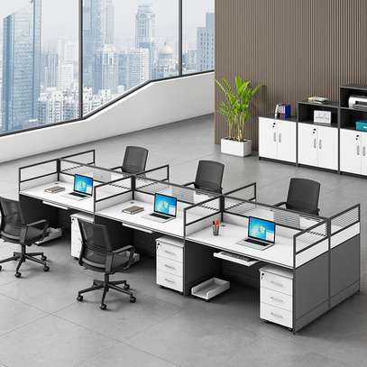 6-Person Modular Office Desk – Modern Cubicle Workstation image 4
