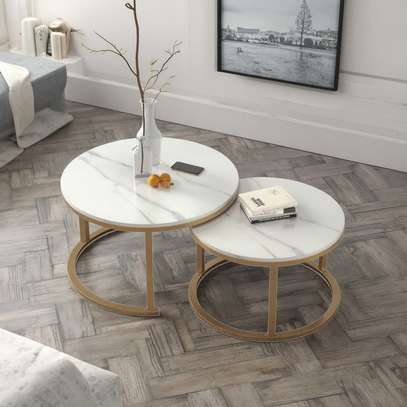 Twin Nesting Tables with Marble Tops and Gold Frame image 3