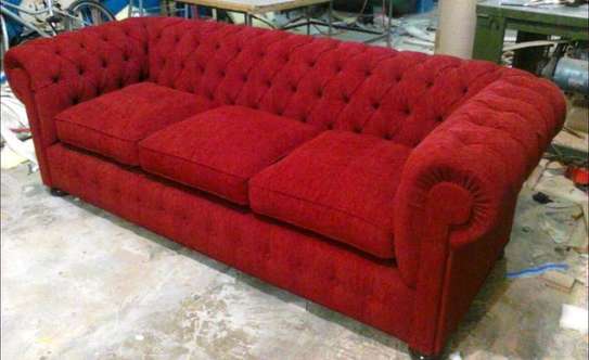3 seater rolled arms red chester sofa image 1