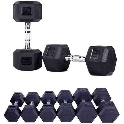 Pair Rubber Coated Hexagon Dumbbell image 1