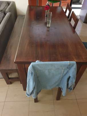 Mahogany Hardwood Dining table with a bench and 5 chairs image 2