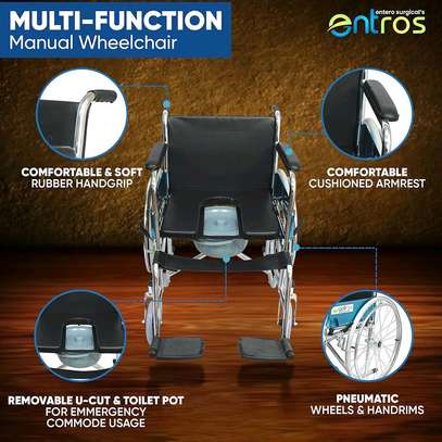 Foldable Commode Wheelchair, U-Cut Commode Cushioned Seat image 4