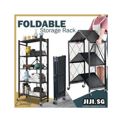 Foldable Kitchen Metallic Storage Rack With Wheels image 1