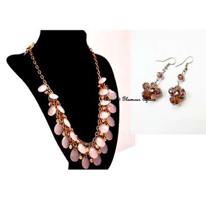 Womens Pink crystal necklace and earrings image 1