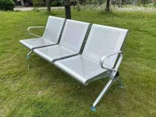 3-Person Stainless Steel Reception Waiting Bench with Arms image 2