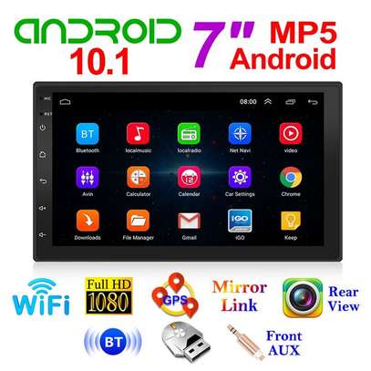 Car Radio 7" Android 10 GPS USB BT + 8LED Reverse Cam image 1