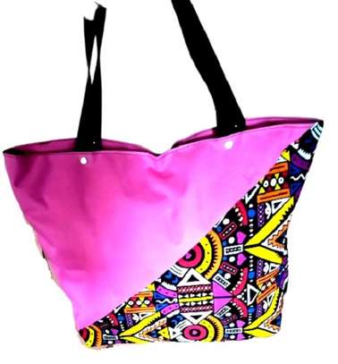 Womens Pink Ankara canvas handbag with earrings image 2