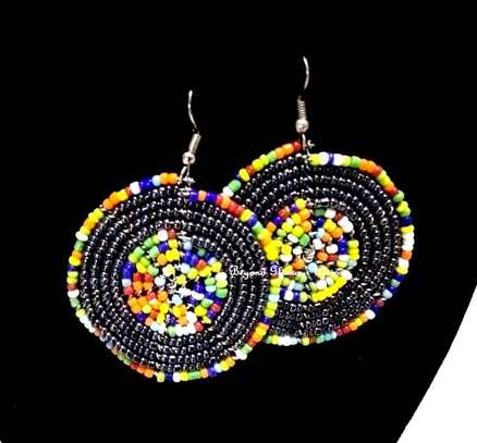 Womens Black beaded maasai earrings image 1
