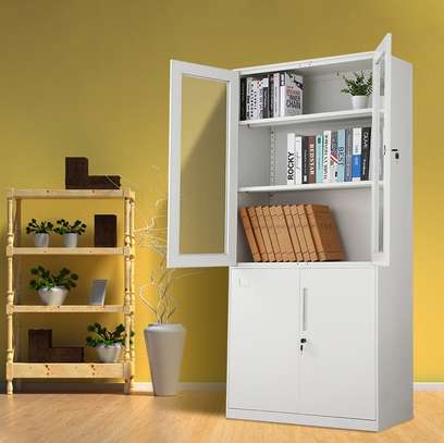 Adjustable Multi-Layer Steel Cabinet with Glass Doors image 2