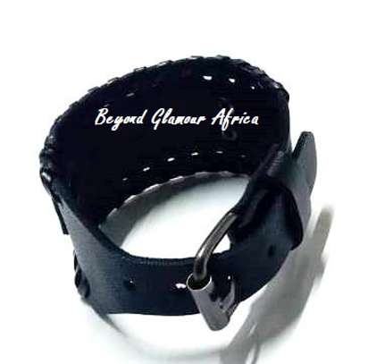 Black Leather Prayer engraved Bracelet image 2
