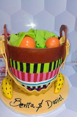 Colorful Cake Basket Centerpiece with Personalized Base image 2