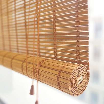 Natural Bamboo Blinds Roll-Up Easy Pull Cord image 3