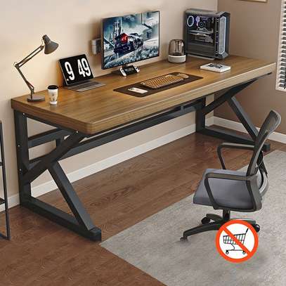 Modern Wooden Top Metallic Office Desk image 7