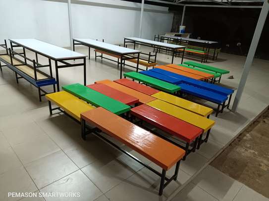 School dining tables and benches image 2
