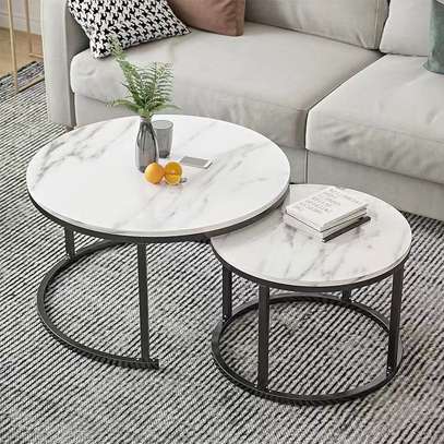 Twin Nesting Tables with Marble Tops and Gold Frame image 2