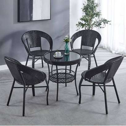 Rattan Outdoor Table and Chair Set with Glass Table image 4