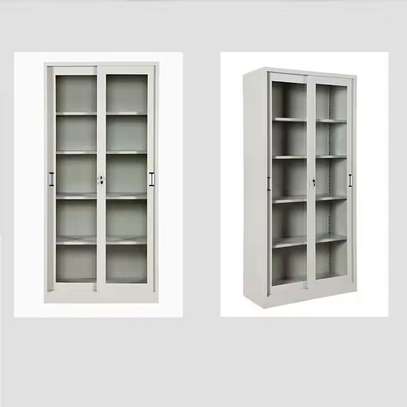 Cabinet: White Full Glass Storage Cabinet With 5 Shelves image 2
