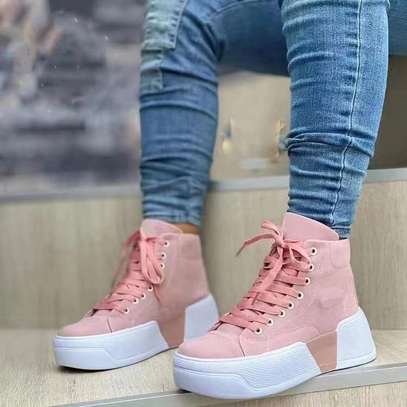 Ladies Fashion Classic White Canvas Pink Sneakers image 1