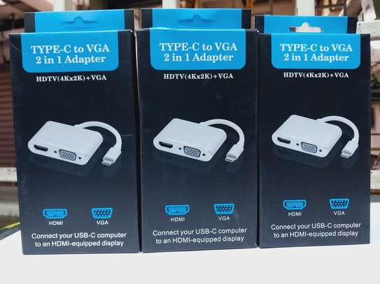 USB-C to VGA & HDMI Adapter 2-in-1 Support 1080p image 1