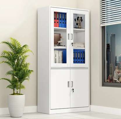 Modern Steel Filing Cabinet with Lock & Glass Doors image 1