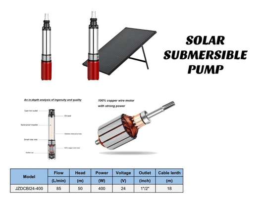 Solar Submersible Water Pump, 24V/400W/50M image 1