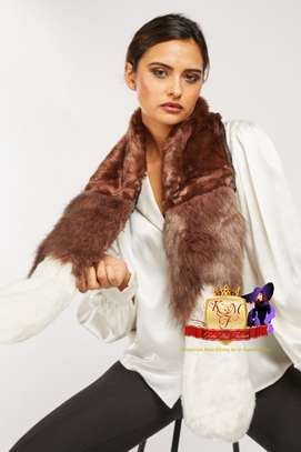 Brown/White Block Fluffy Scarf image 1