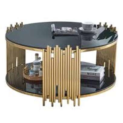 Round Black Gold Framed Coffee Table with Storage image 5