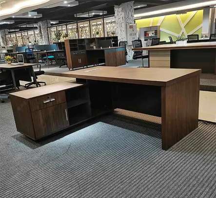 Office Desk : Solid L-Shaped Executive Wood Desk image 6