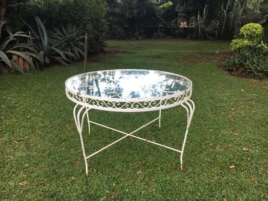 Glass Table Round Antique Wrought Iron Garden French Style image 2