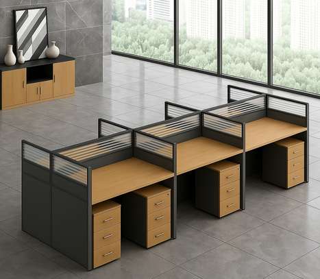 Office Desk: Six-Person Open Plan Modern Workstation image 1