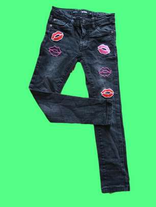 Kids Slim Fit Jeans with Vibrant Lips Patches image 2
