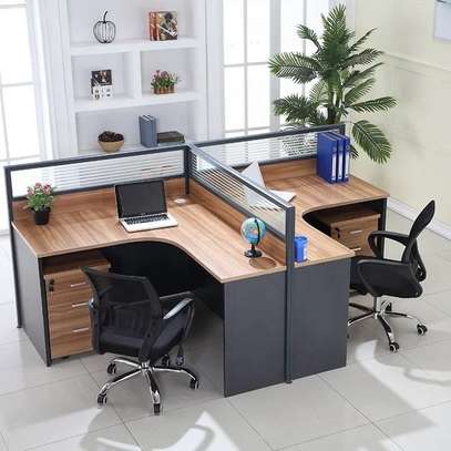 Workstation: Four Way Modular L-shaped Desk, Stylish Finish image 3